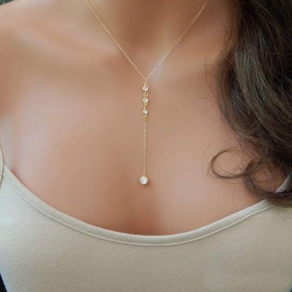 Elegant 18KT Crystal Y Drop Necklace Set